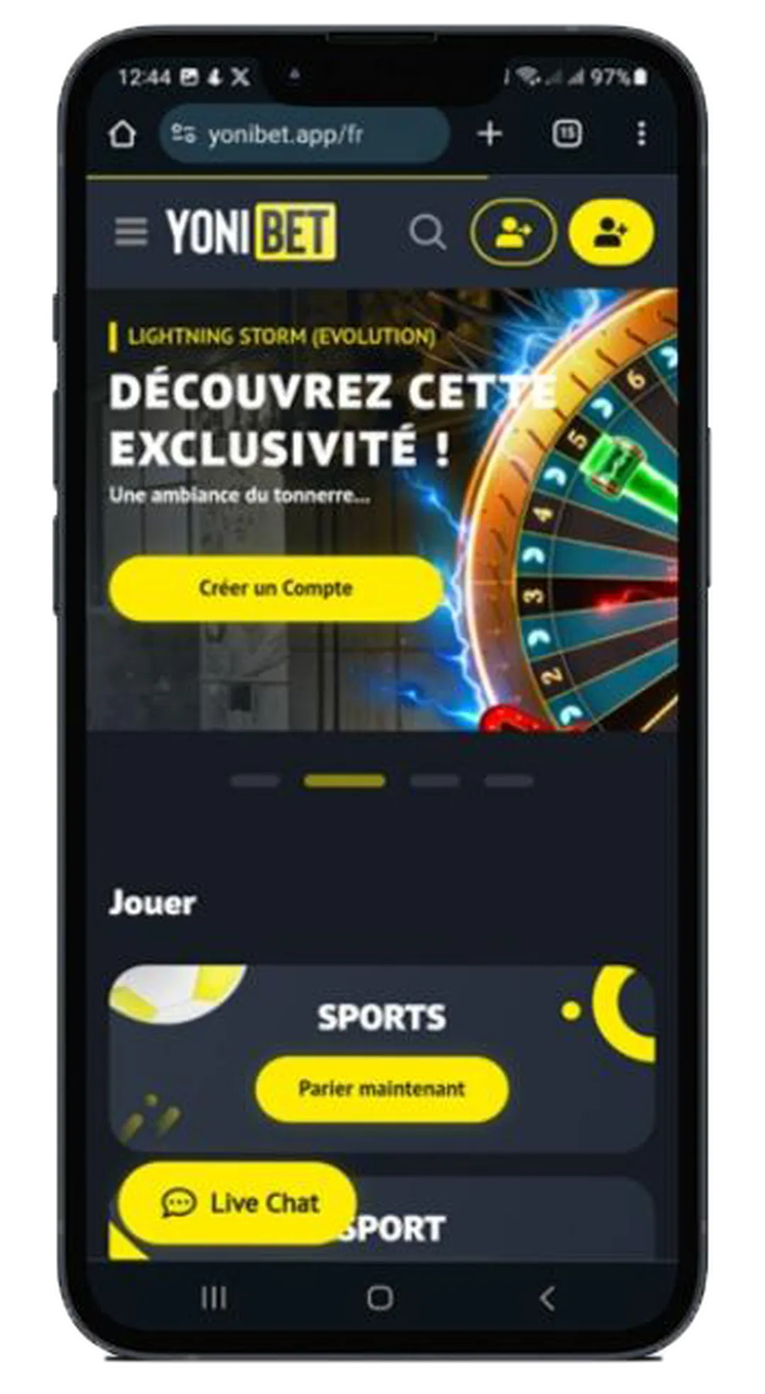 Yonibet app sur Android