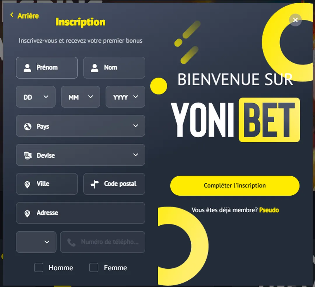 Yonibet Sign Up