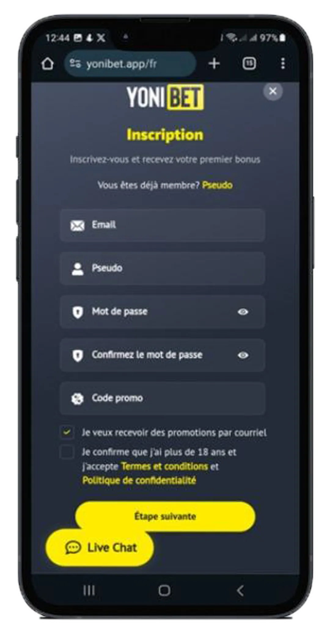 La version mobile de YoniBet Casino